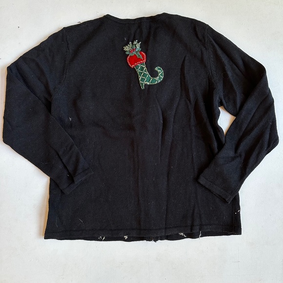 Vintage Christmas Stocking Boot Beaded Cardigan Sweater - Picture 6 of 6